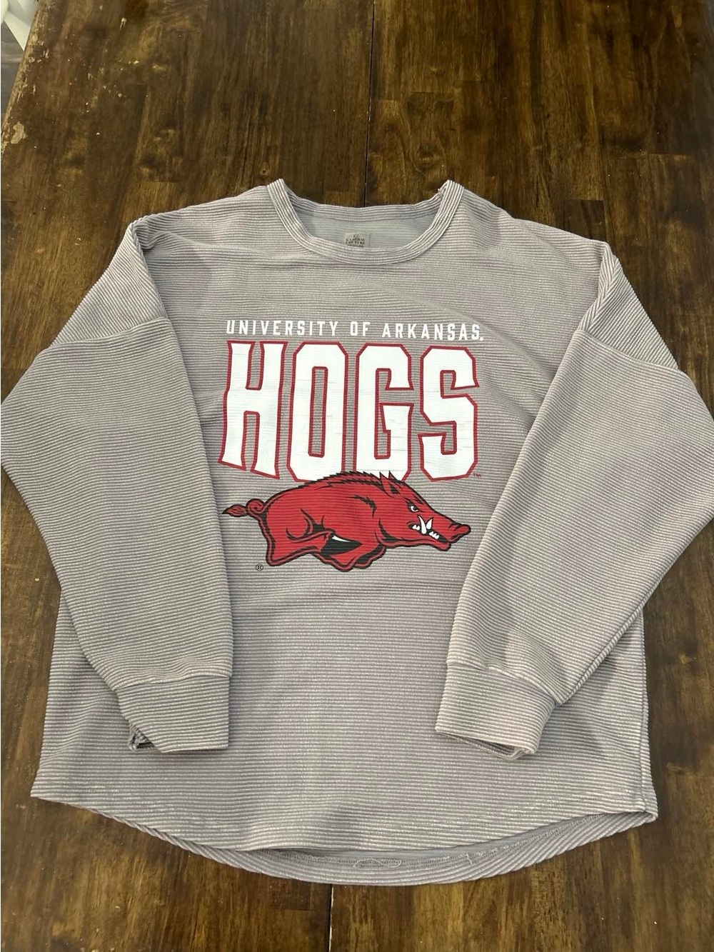 University of Arkansas Hogs Grey Crewneck Sweatshirt with Red Logo